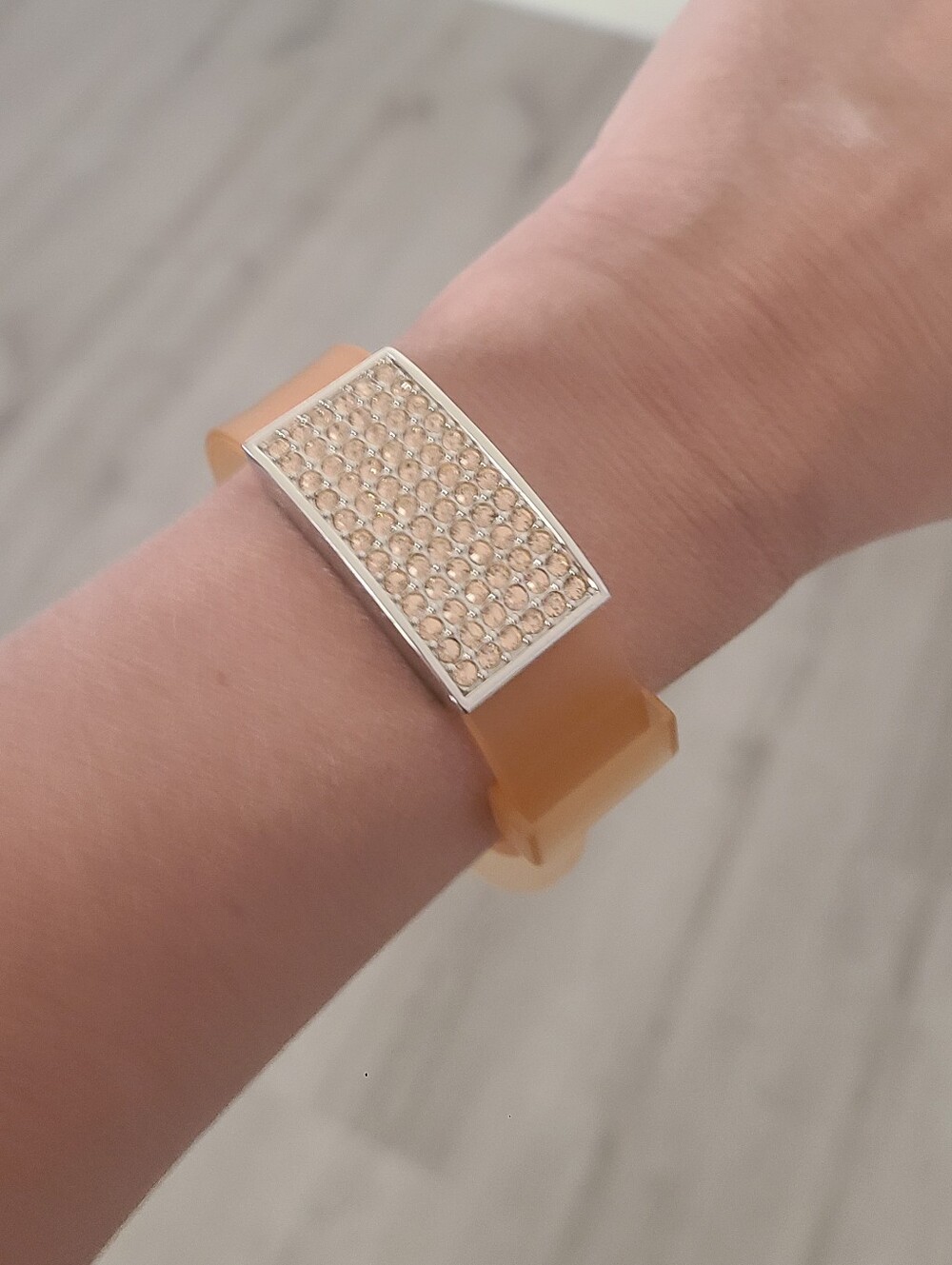 Swarovski Stainless Steel Orange Crystal Rubber Jelly Adjustable Bracelet- Great